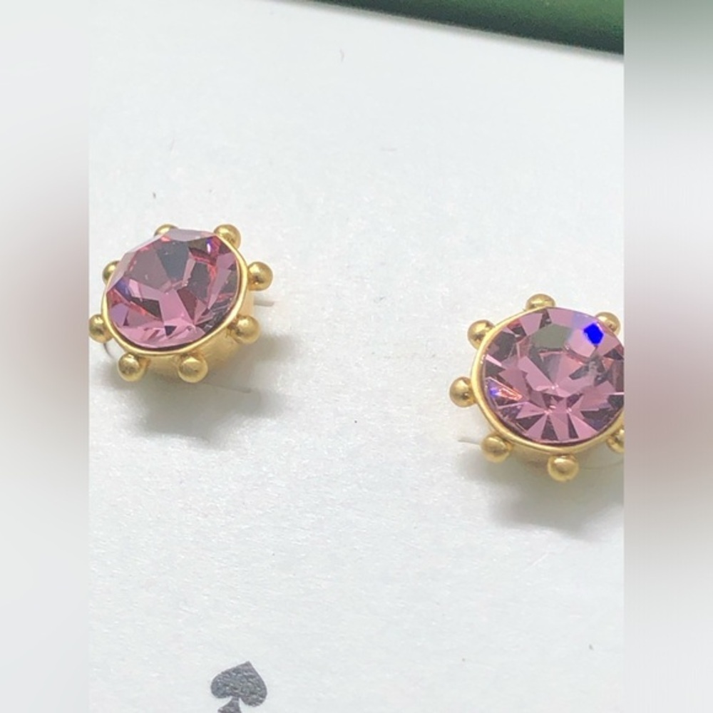Kate Spade pink tourmaline gold plated spiked stud earrings brand‎ new